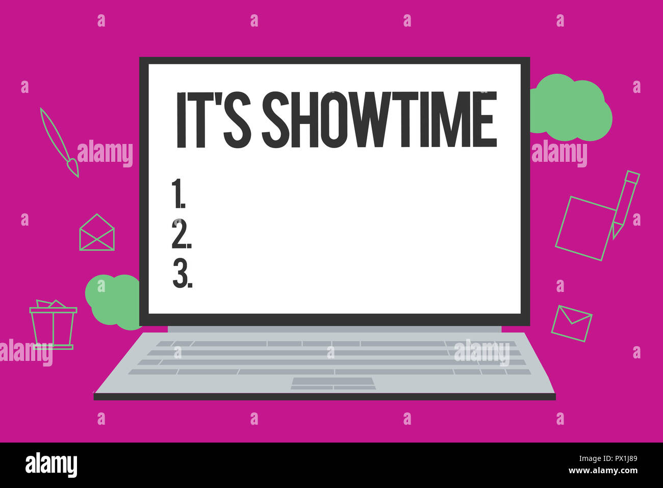 Conceptual la scrittura a mano mostra che s è Showtime. Business photo testo programmato il tempo effettivo in cui una mostra o qualcosa comincia. Foto Stock