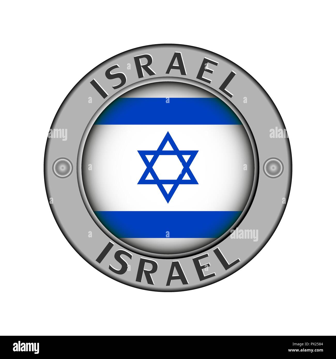 Rotondo di metallo medaglione con il nome del paese di Israele e un indicatore rotondo nel centro Illustrazione Vettoriale