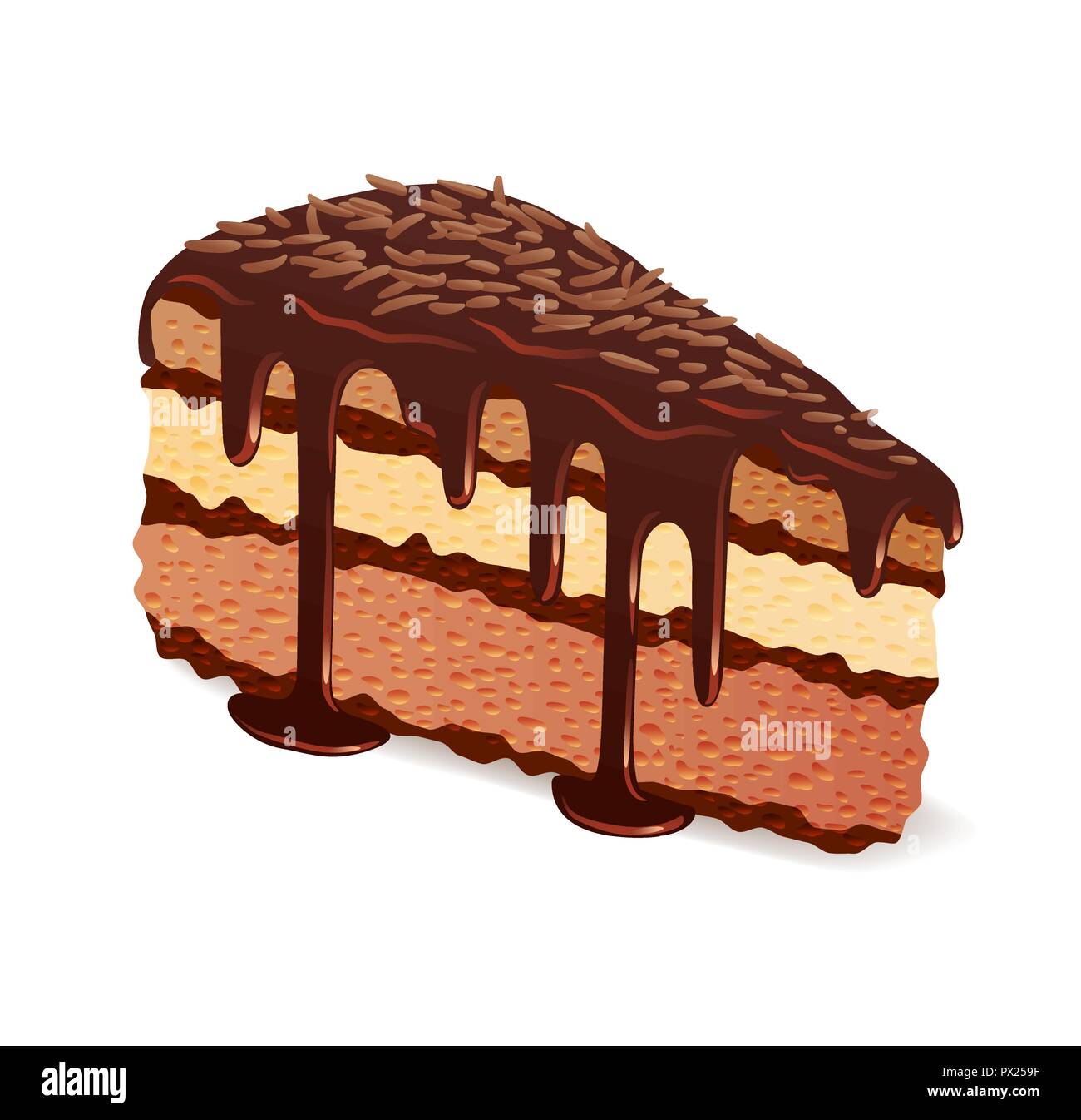 Pezzo di torta al cioccolato con smalto e topping Illustrazione Vettoriale