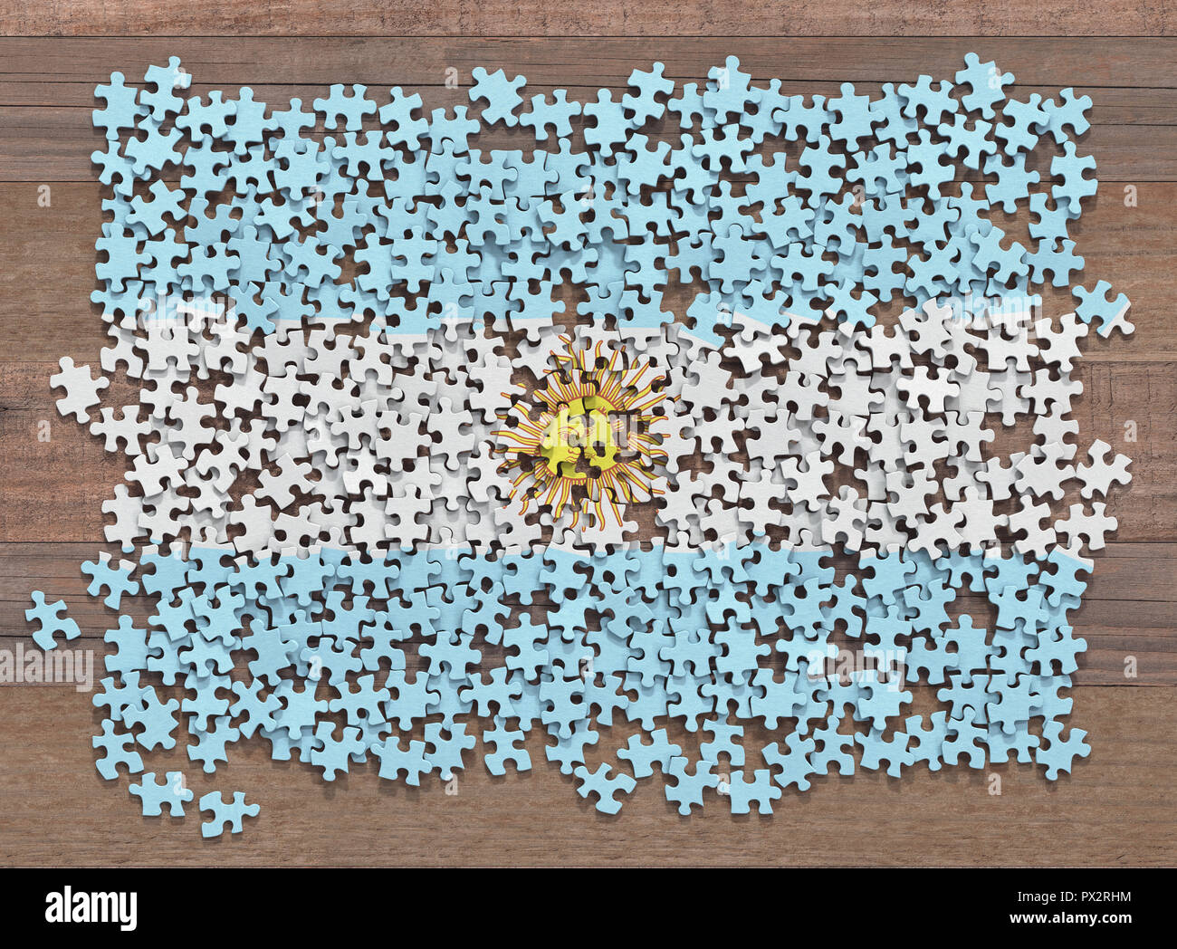 Bandiera dell'Argentina in disorganizzato di pezzi di un puzzle. Foto Stock