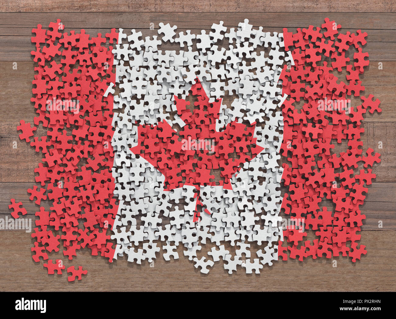 Bandiera del Canada in disorganizzato di pezzi di un puzzle. Foto Stock