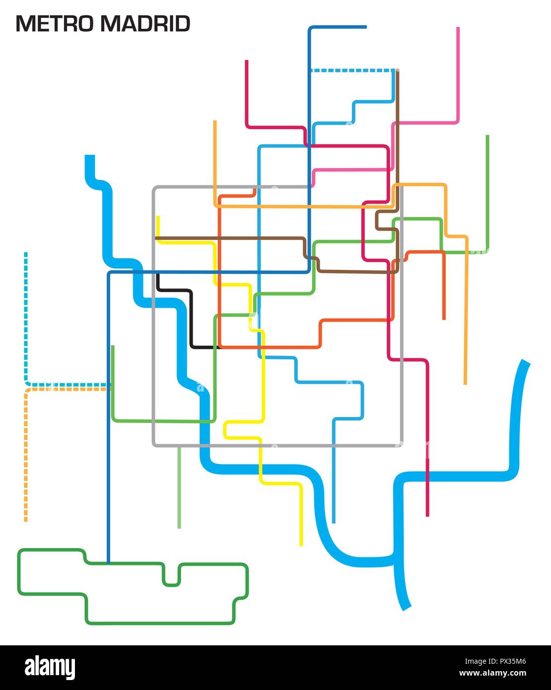 Illustrazione Vettoriale della metro Madrid mappa. Illustrazione Vettoriale