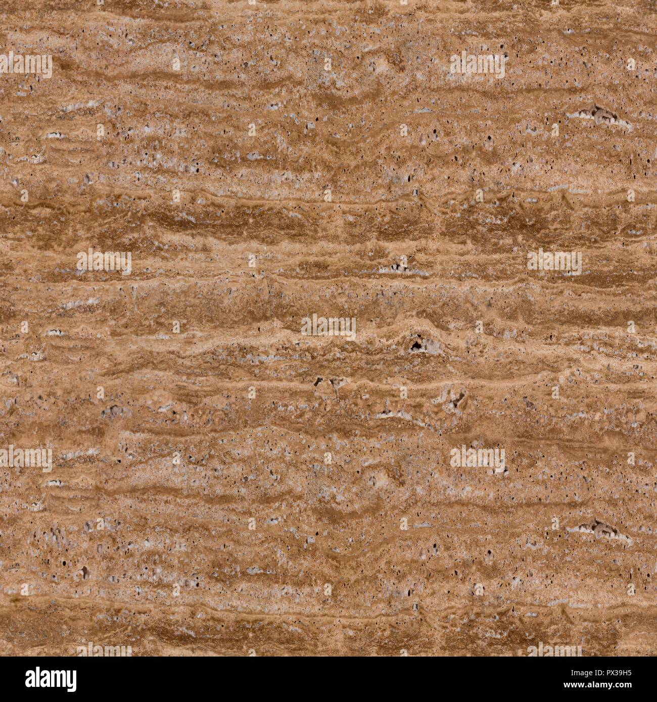 Il contrasto marrone chiaro travertino texture. Seamless sfondo quadrato. Foto Stock