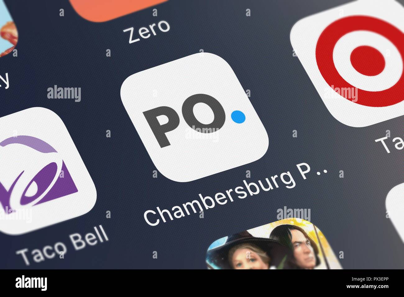 London, Regno Unito - 19 Ottobre 2018: screenshot di Gannett's mobile app Chambersburg l opinione pubblica. Foto Stock
