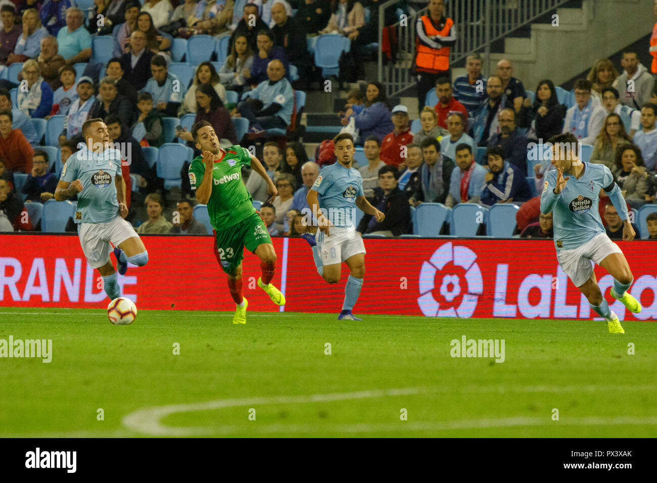 Vigo, Spagna. 20 ott; 2018. La Liga match tra Real Club Celta de Vigo e Deportivo Alaves in Balaidos stadium; Vigo; Punteggio finale 0-1. Credito: Brais Seara/Alamy Live News Foto Stock