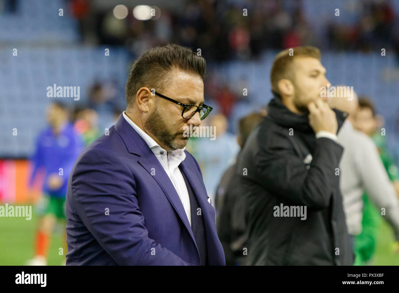 Vigo, Spagna. 20 ott; 2018. La Liga match tra Real Club Celta de Vigo e Deportivo Alaves in Balaidos stadium; Head Coach Antonio Mohamed, Vigo; Punteggio finale 0-1. Credito: Brais Seara/Alamy Live News Foto Stock