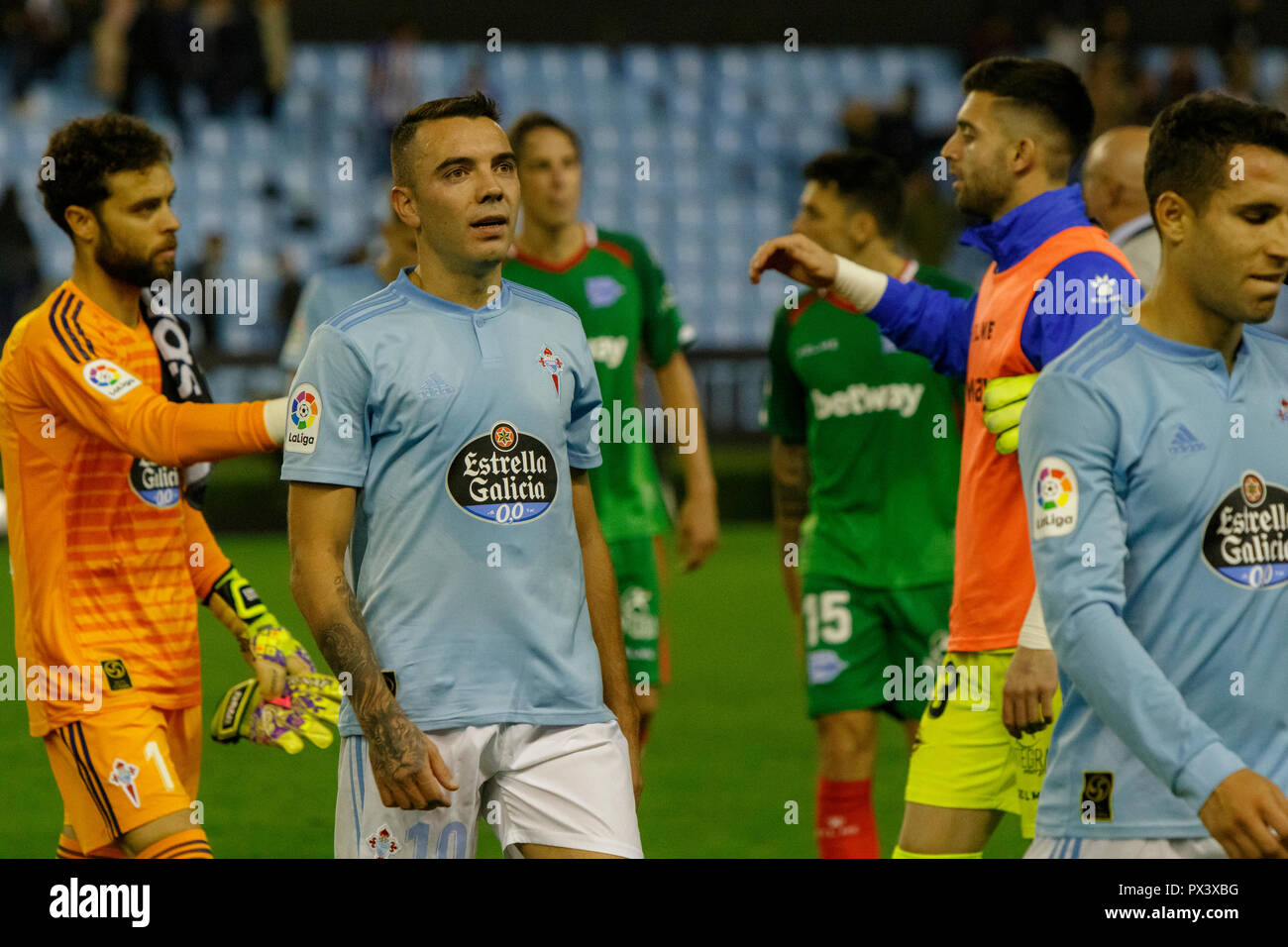 Vigo, Spagna. 20 ott; 2018. La Liga match tra Real Club Celta de Vigo e Deportivo Alaves in Balaidos stadium; Iago Aspas, capitano Celta Vigo; Punteggio finale 0-1. Credito: Brais Seara/Alamy Live News Foto Stock