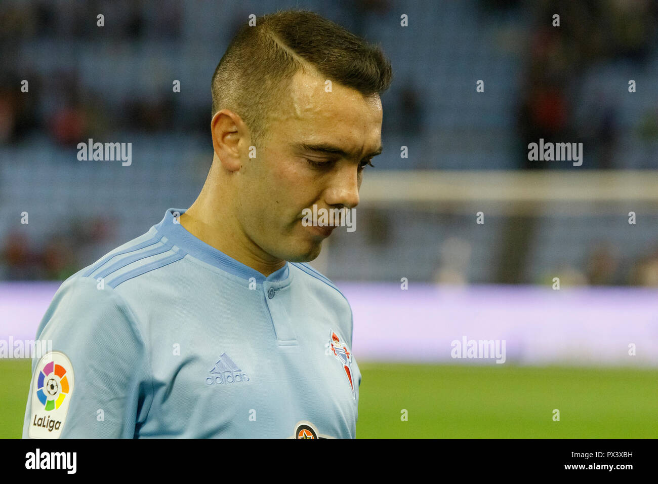 Vigo, Spagna. 20 ott; 2018. La Liga match tra Real Club Celta de Vigo e Deportivo Alaves in Balaidos stadium; Iago Aspas, capitano Celta Vigo; Punteggio finale 0-1. Credito: Brais Seara/Alamy Live News Foto Stock