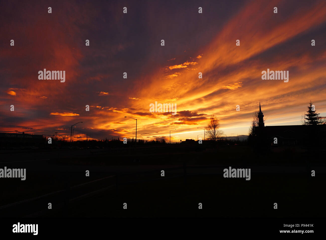 Foto scattata durante un tramonto nel Wasilla in Alaska, Foto Stock