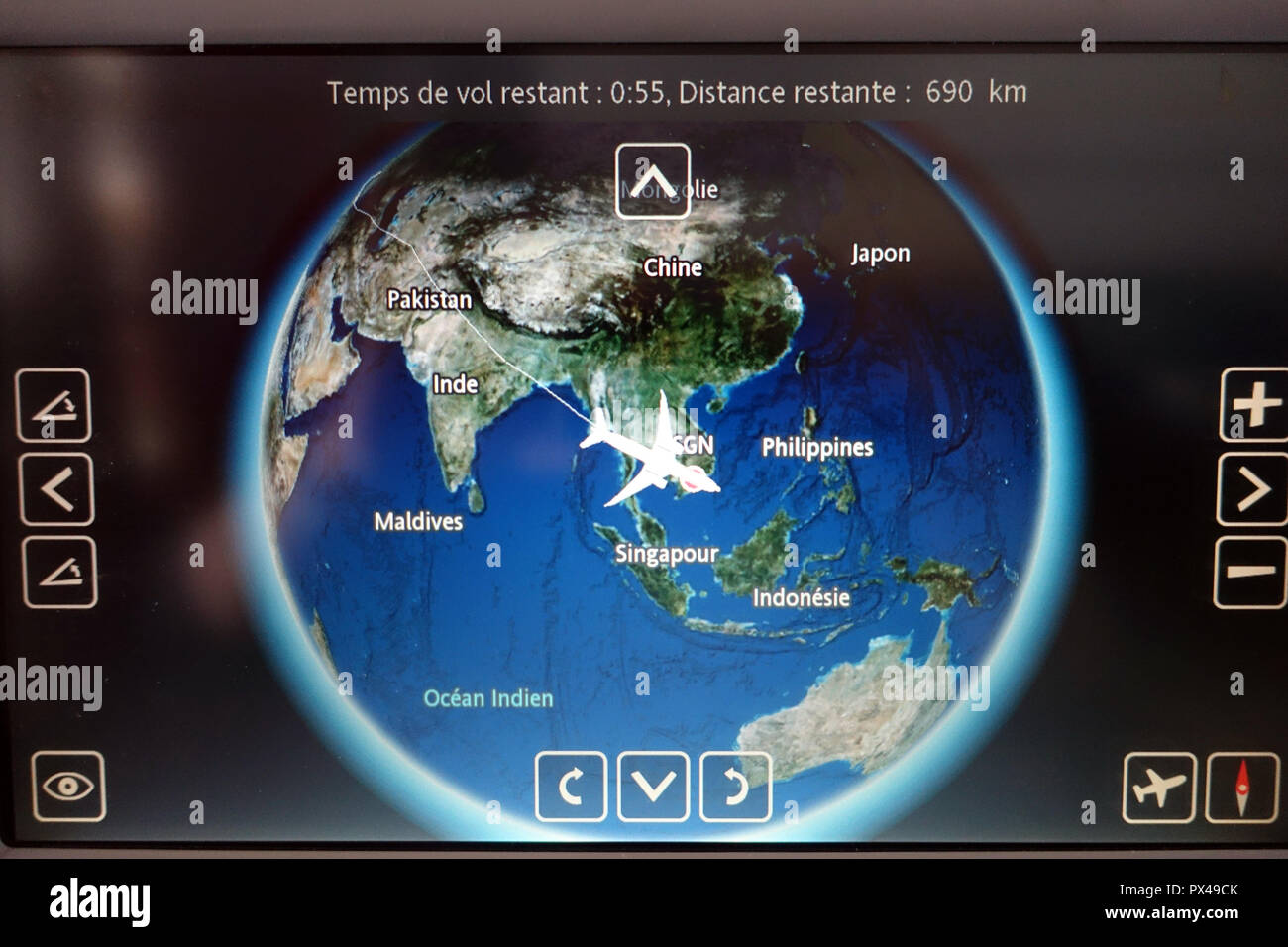 Air France. Volo Parigi - Singapore. Mappa. Foto Stock