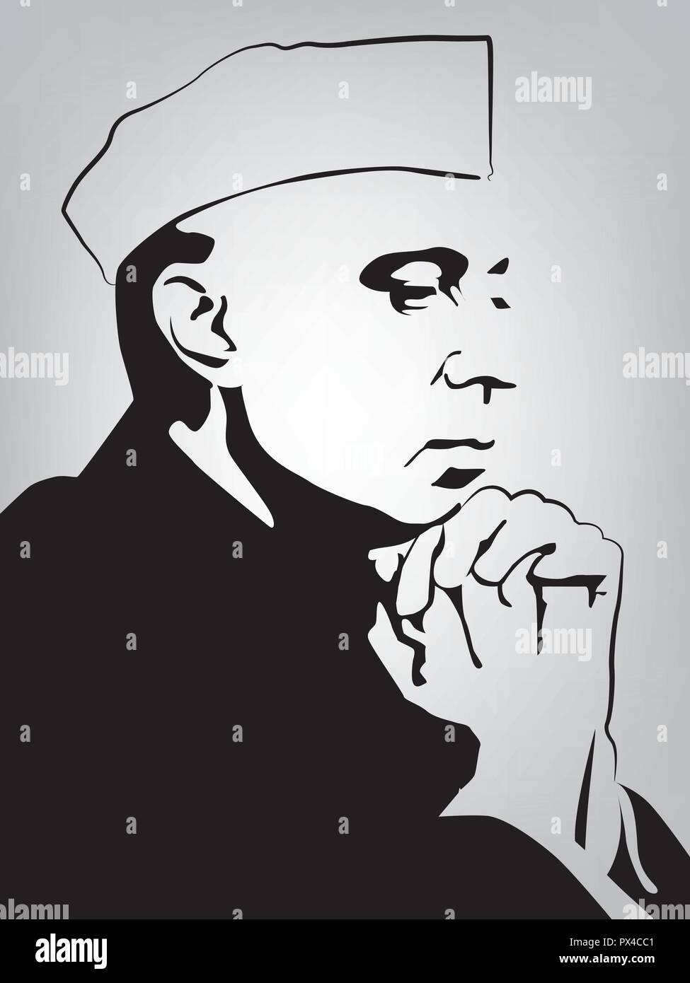 Primo Primo Ministro dell'India, Jawaharlal Nehru(1889 - 1964), era conosciuto anche come Pandit Nehru. Illustrazione Vettoriale