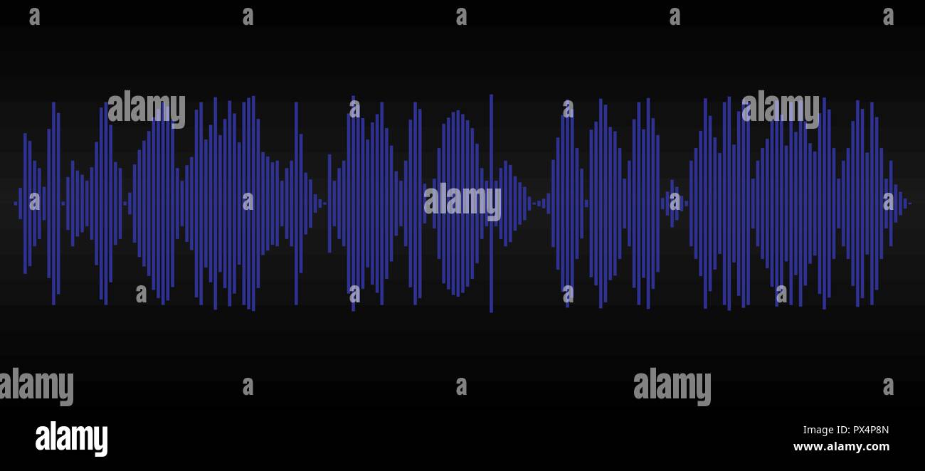 Blu traccia audio su sfondo nero. Grafico traccia audio. Immagine sonora Illustrazione Vettoriale