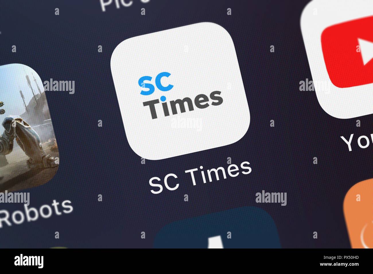 London, Regno Unito - 19 Ottobre 2018: Close-up shot della SC volte icona applicazione da Gannett su un iPhone. Foto Stock
