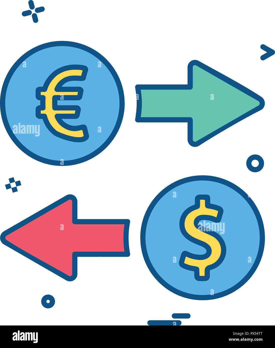 Freccia sinistra destra dollar euro icona disegno vettoriale Illustrazione Vettoriale