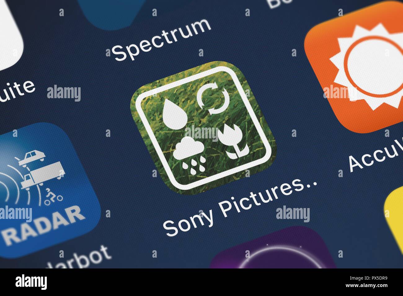 London, Regno Unito - 19 Ottobre 2018: la Sony Pictures Television questa immagine mobile app da Sony Pictures Television su un schermo di iPhone. Foto Stock