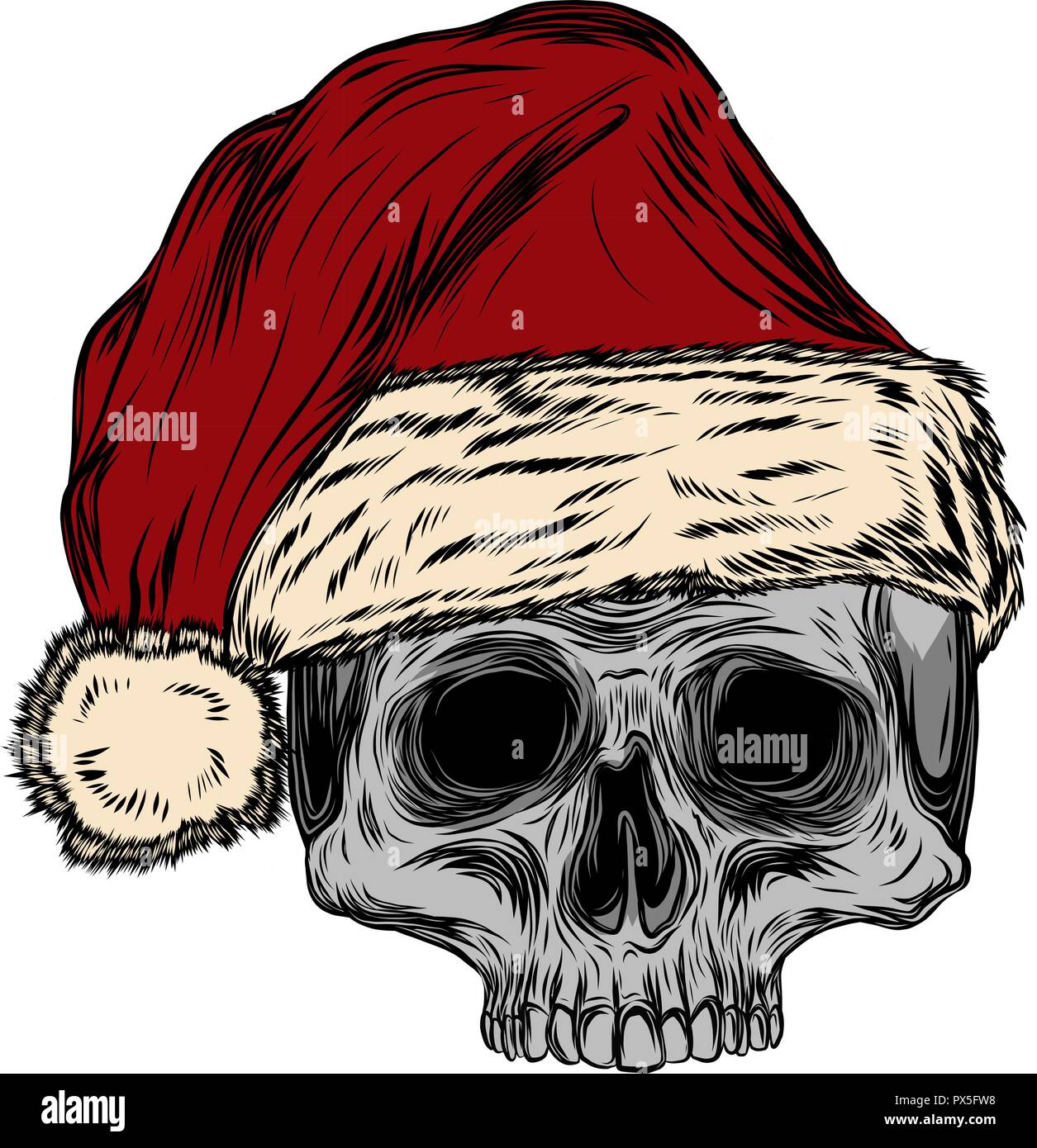 Vector illustation santa claus cartoon skull su sfondo bianco Illustrazione Vettoriale