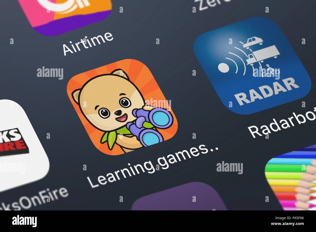 London, Regno Unito - 19 Ottobre 2018: i giochi didattici per 2 anno Olds mobile app da Bimi Boo Kids - Giochi per ragazzi e ragazze LLC su un iPhon Foto Stock