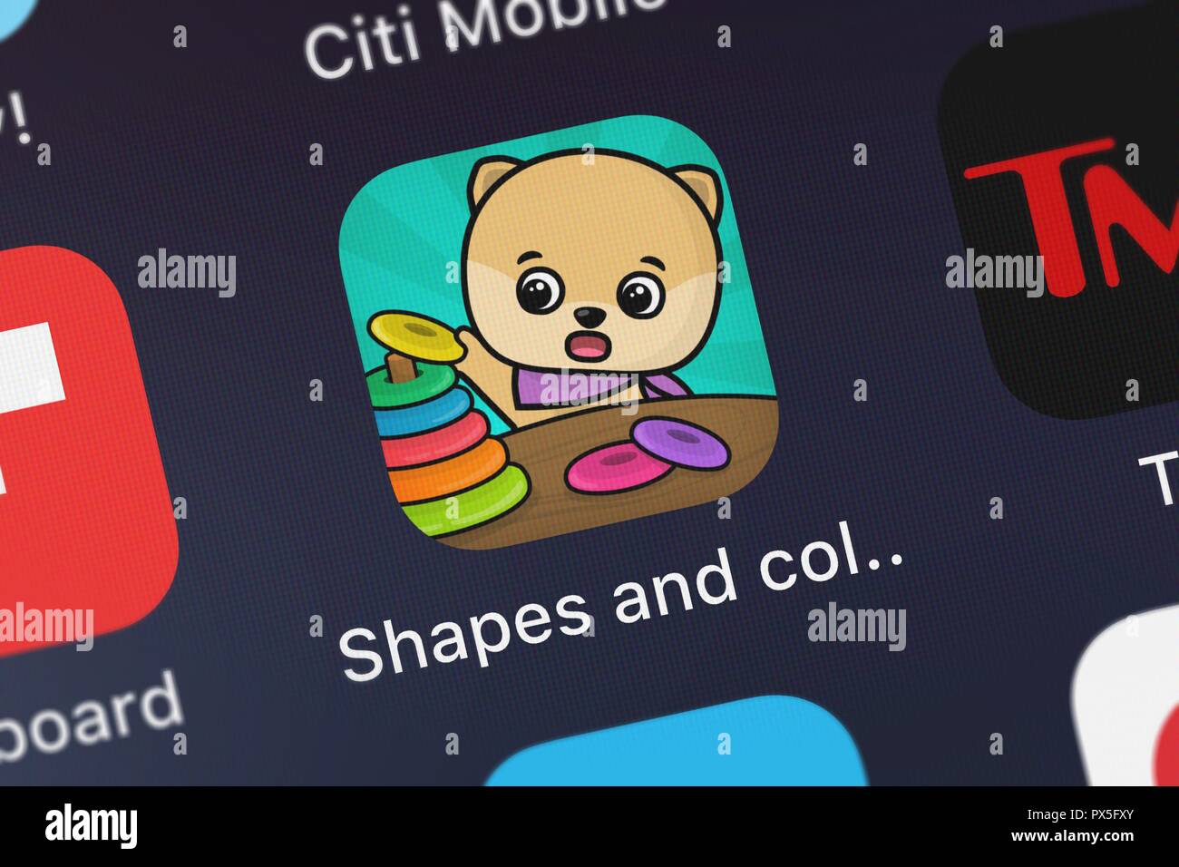 London, Regno Unito - 19 Ottobre 2018: Close-up di forme e di colori - Giochi bambini icona da Bimi Boo Kids - Giochi per ragazzi e ragazze LLC su un Foto Stock