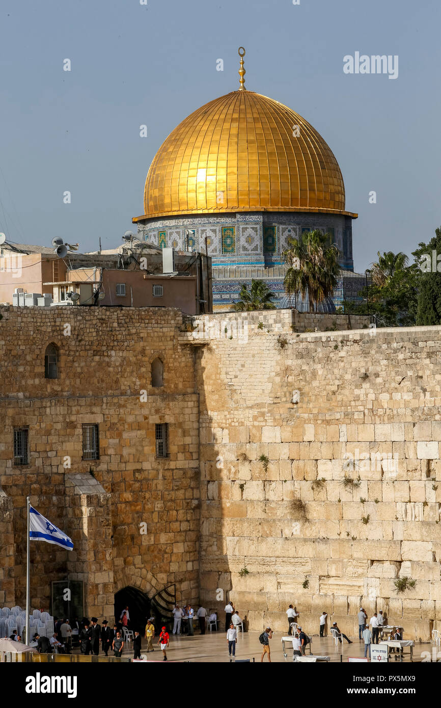Parete occidentale e la Cupola della roccia di Gerusalemme. Israele. Foto Stock