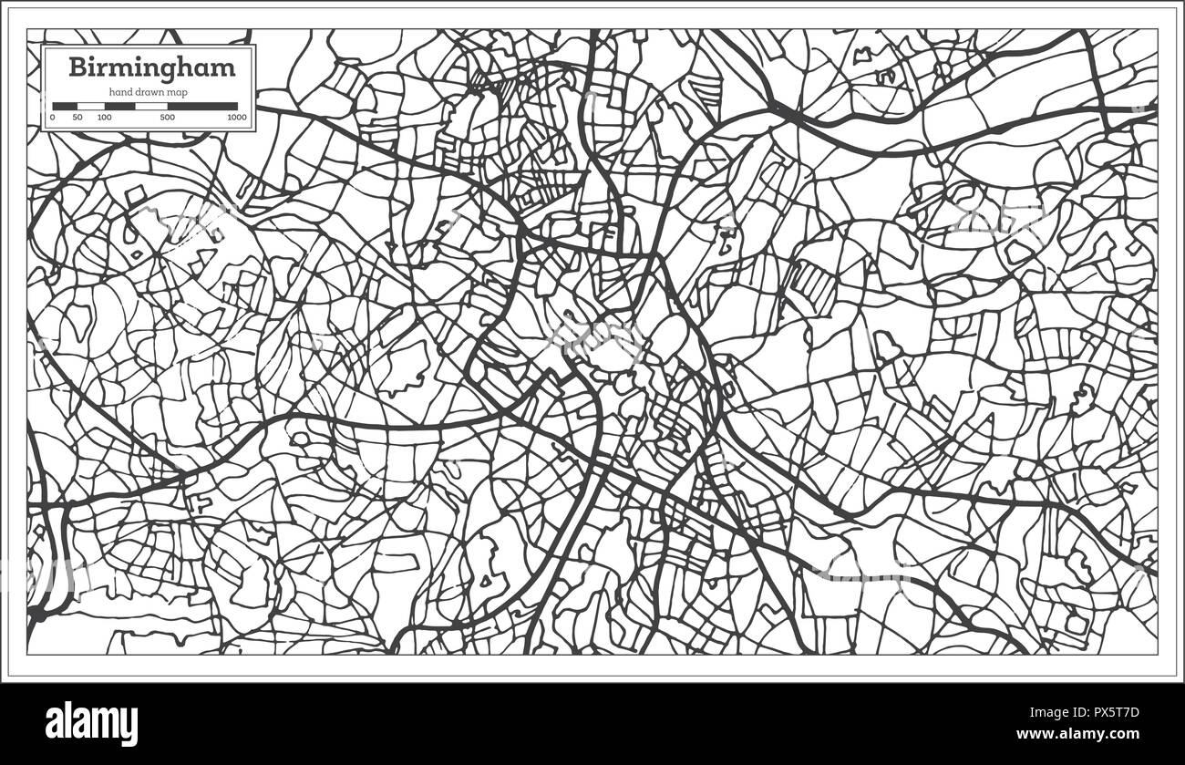 Birmingham REGNO UNITO mappa di città in stile retrò. Mappa di contorno. Illustrazione Vettoriale. Illustrazione Vettoriale