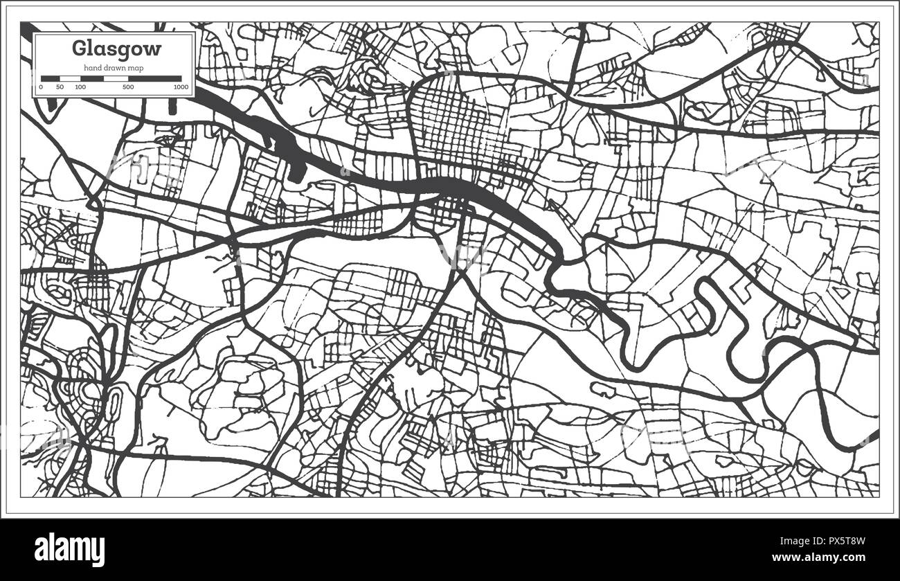 Glasgow Scozia Mappa della città in stile retrò. Mappa di contorno. Illustrazione Vettoriale. Illustrazione Vettoriale