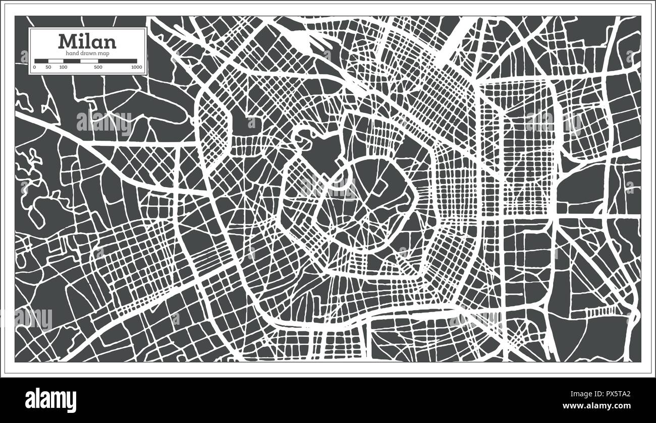 Milano Italia mappa della città in stile retrò. Mappa di contorno. Illustrazione Vettoriale. Illustrazione Vettoriale