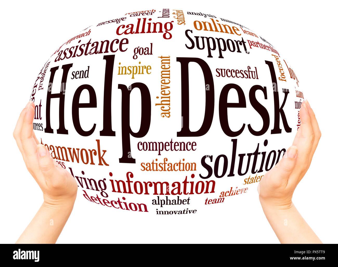 Help Desk cloud parola sfera mano concetto su sfondo bianco. Foto Stock