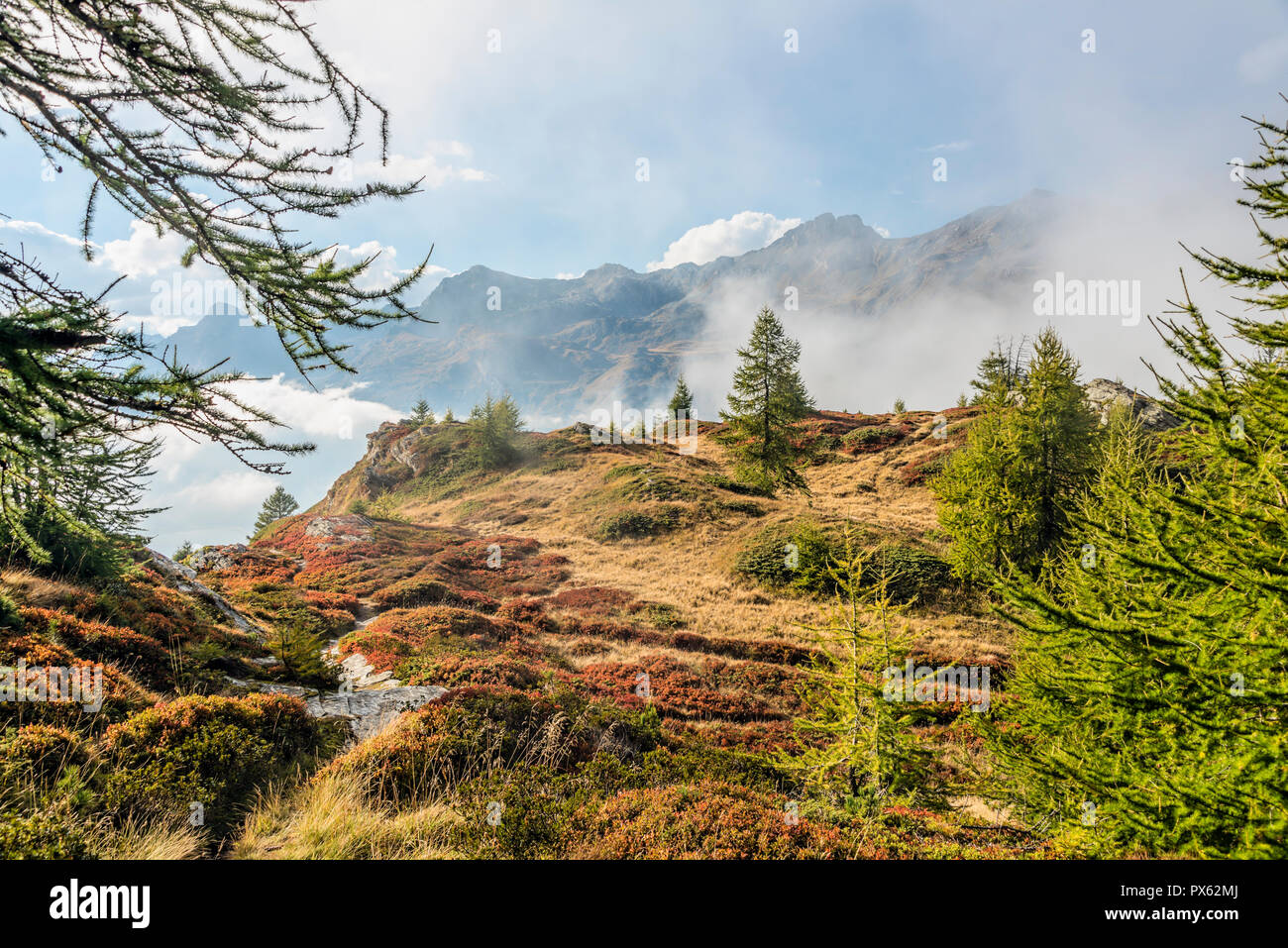 Paesaggio autunnale, il lago di Sils, alta Engadina, Svizzera Foto Stock