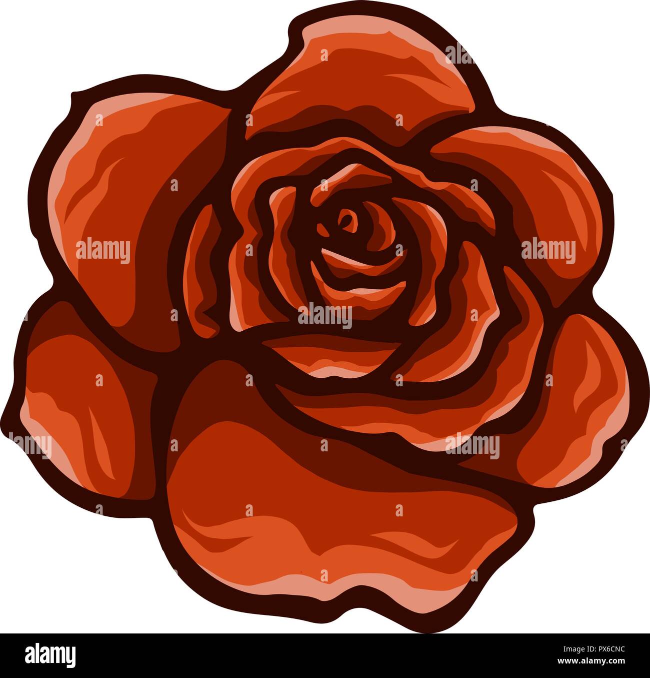 Vector Red Rose stile cartoon su sfondo bianco Illustrazione Vettoriale
