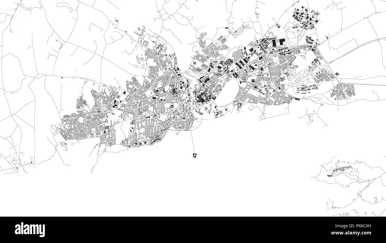 Mappa satellitare di Galway, Irlanda, per le strade delle città. Mappa stradale, centro città Illustrazione Vettoriale