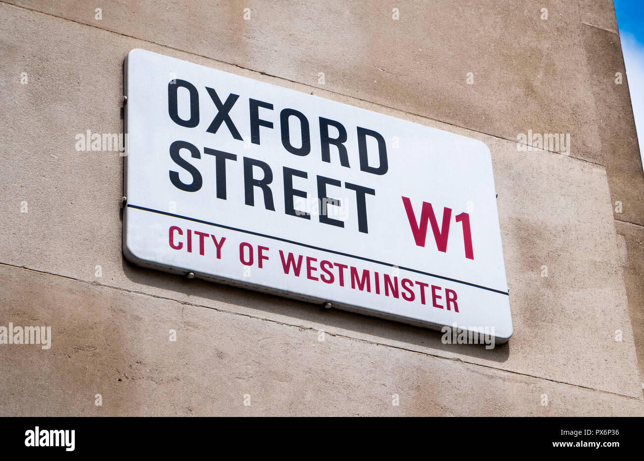 Oxford Street W1 segno, London, England, Regno Unito Foto Stock