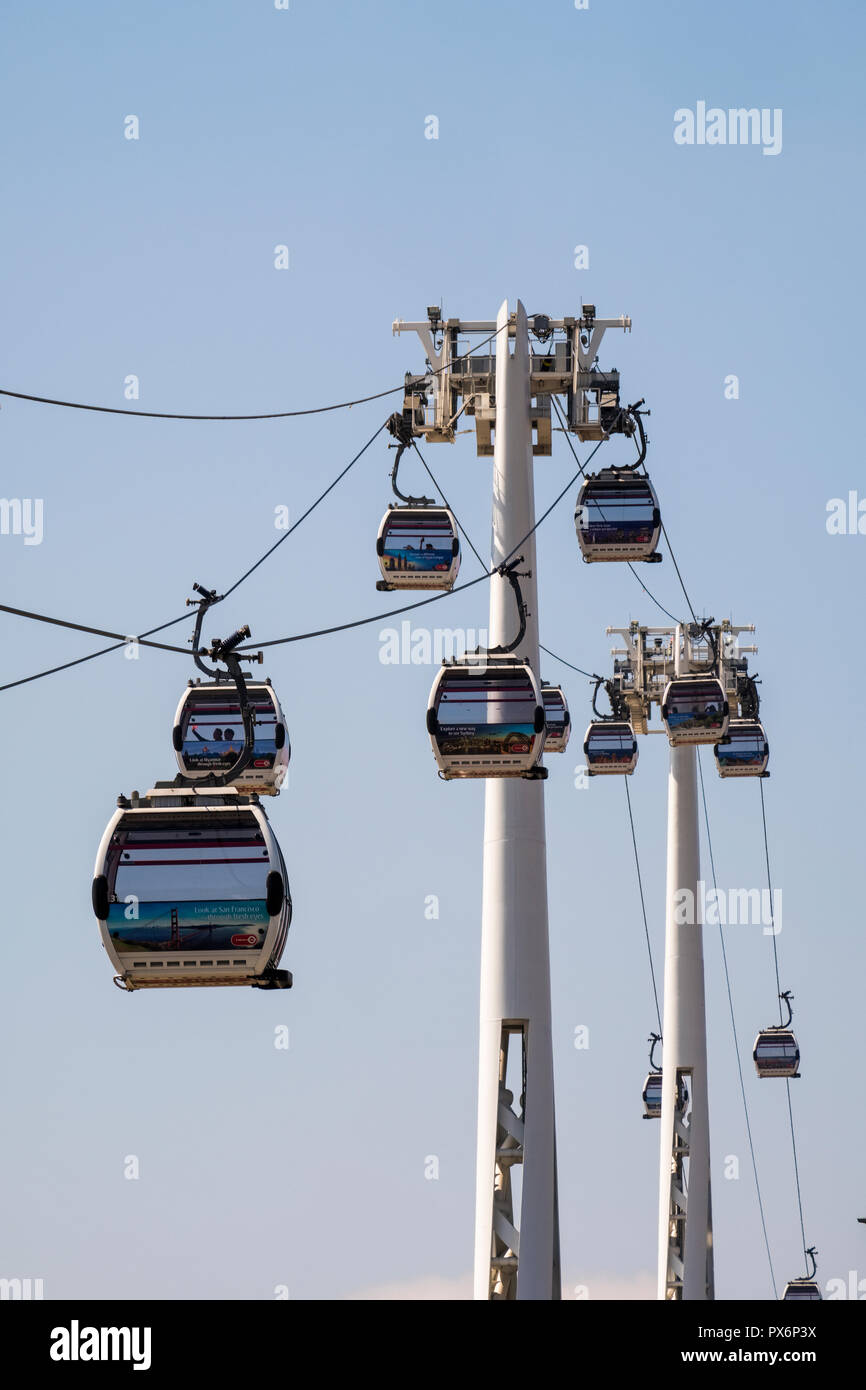 Emirates Air Line funivie e impianti di risalita, Greenwich, London, England, Regno Unito Foto Stock