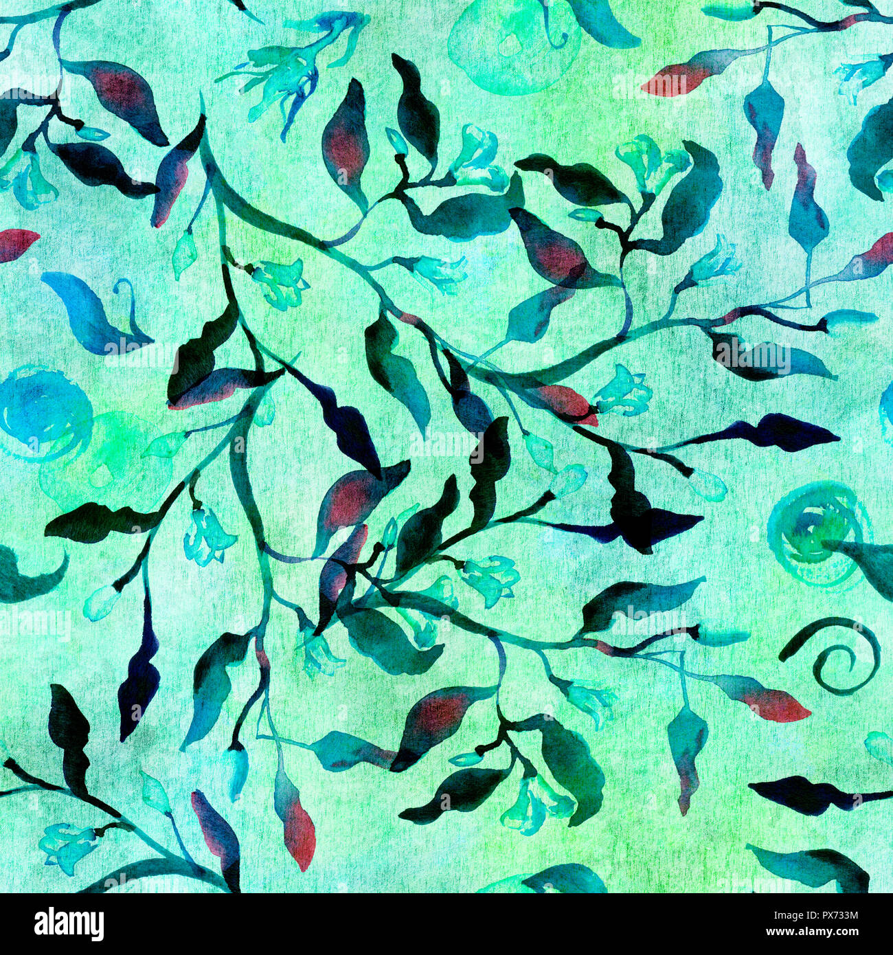 Acquerello perfetta configurazione di sfondo con abstract forme organiche in teal blu e verde acqua, undersea stampa grafica Foto Stock