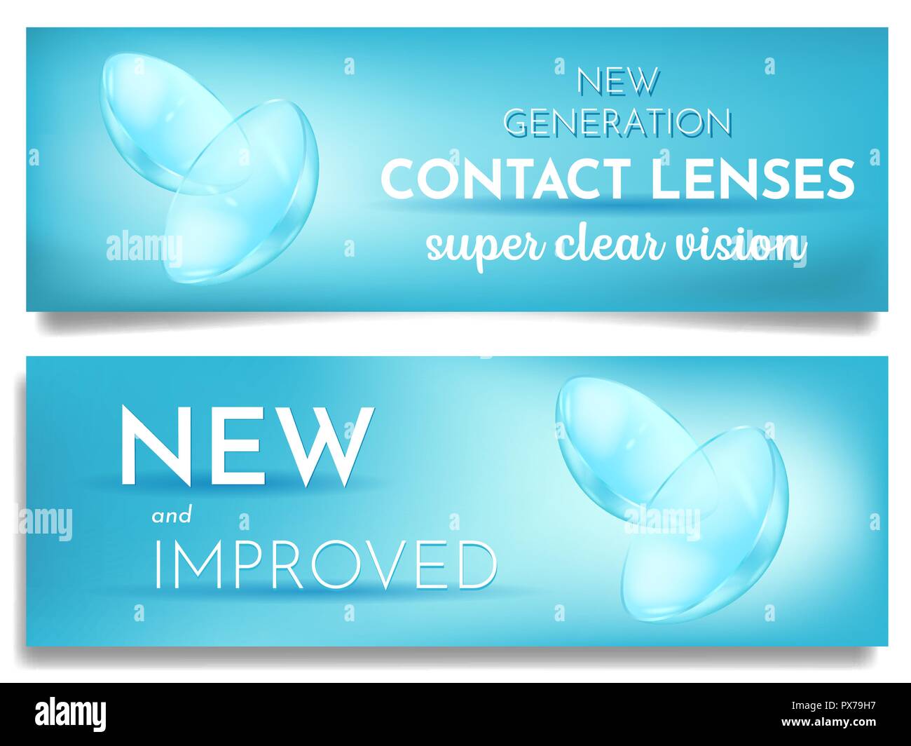 Set di banner pubblicitario nuovo occhiello di lenti a contatto Illustrazione Vettoriale