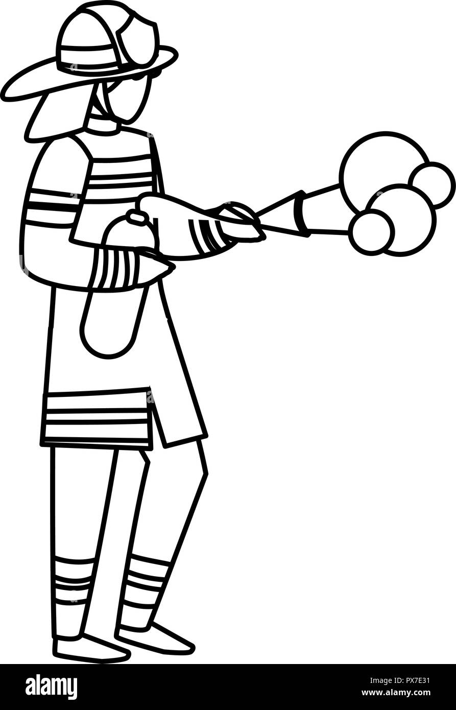 Vigile del fuoco con un estintore su sfondo bianco, illustrazione vettoriale Illustrazione Vettoriale