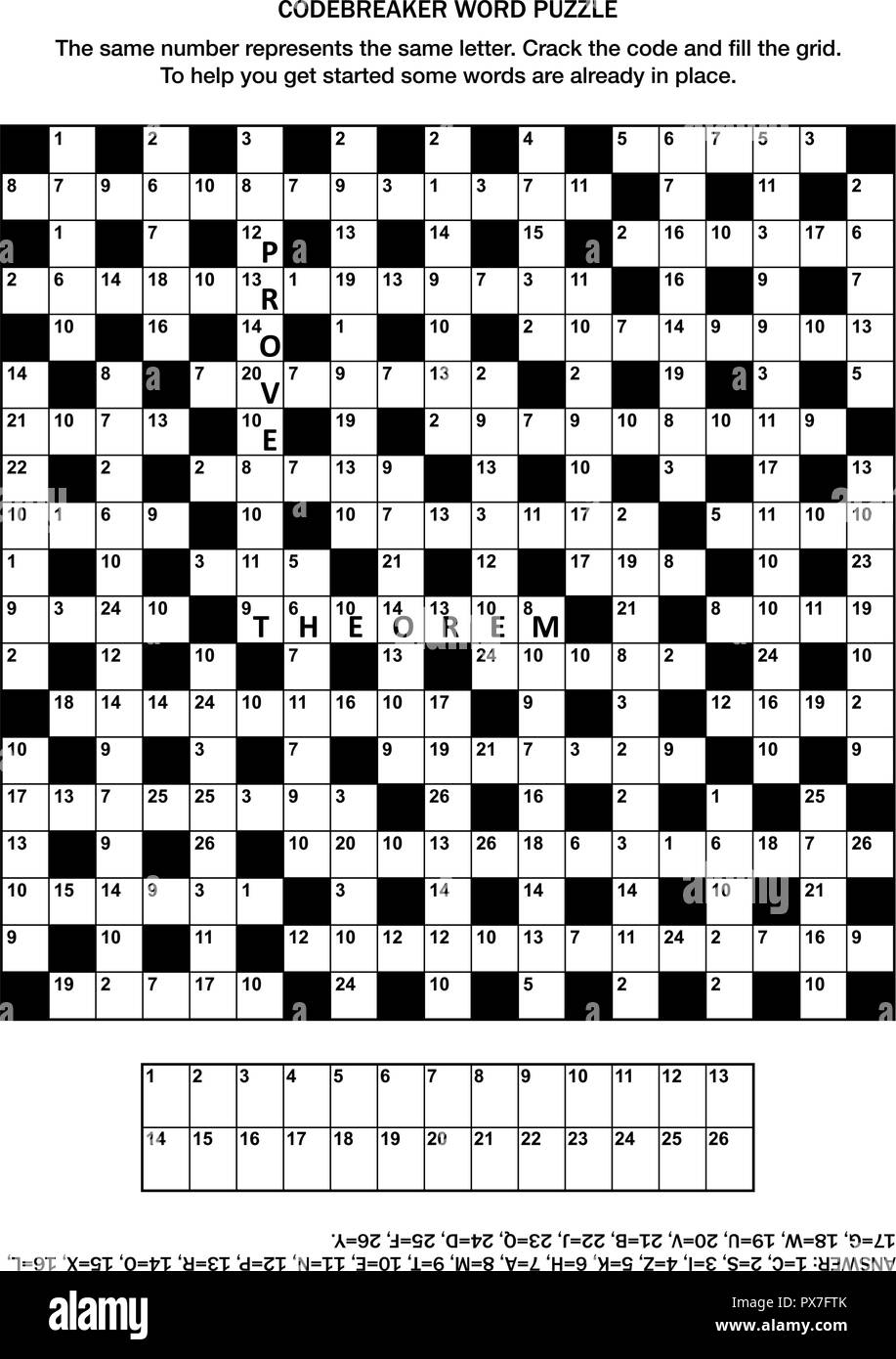 Pagina di puzzle con codebreaker (parola chiave, codice cracker) gioco di parole o cruciverba Illustrazione Vettoriale