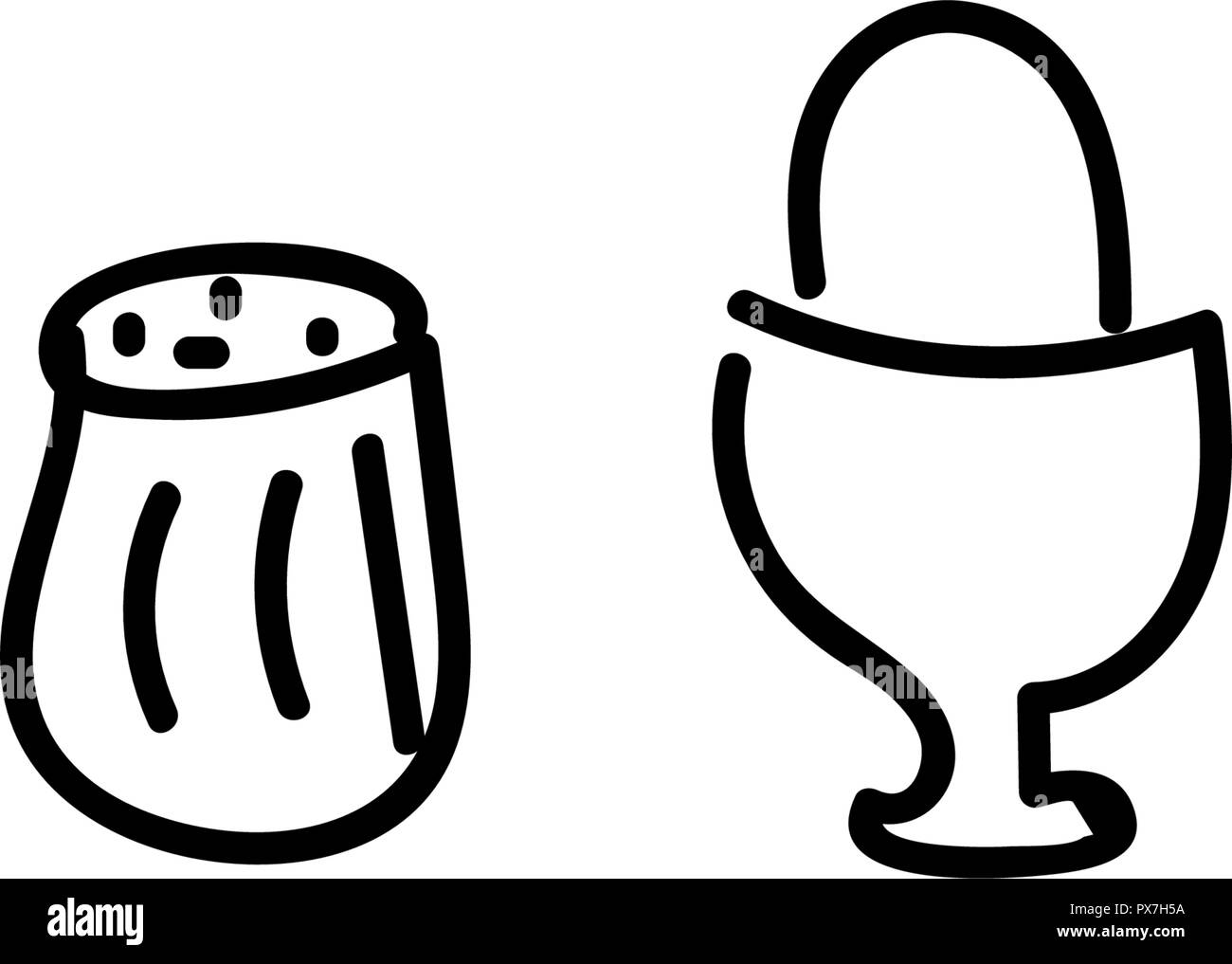 Uovo bianco cup e uovo sodo su sfondo bianco con lo spazio vuoto sul lato destro. Semplice schizzo stile pen. piatto simbolo iconico Illustrazione Vettoriale