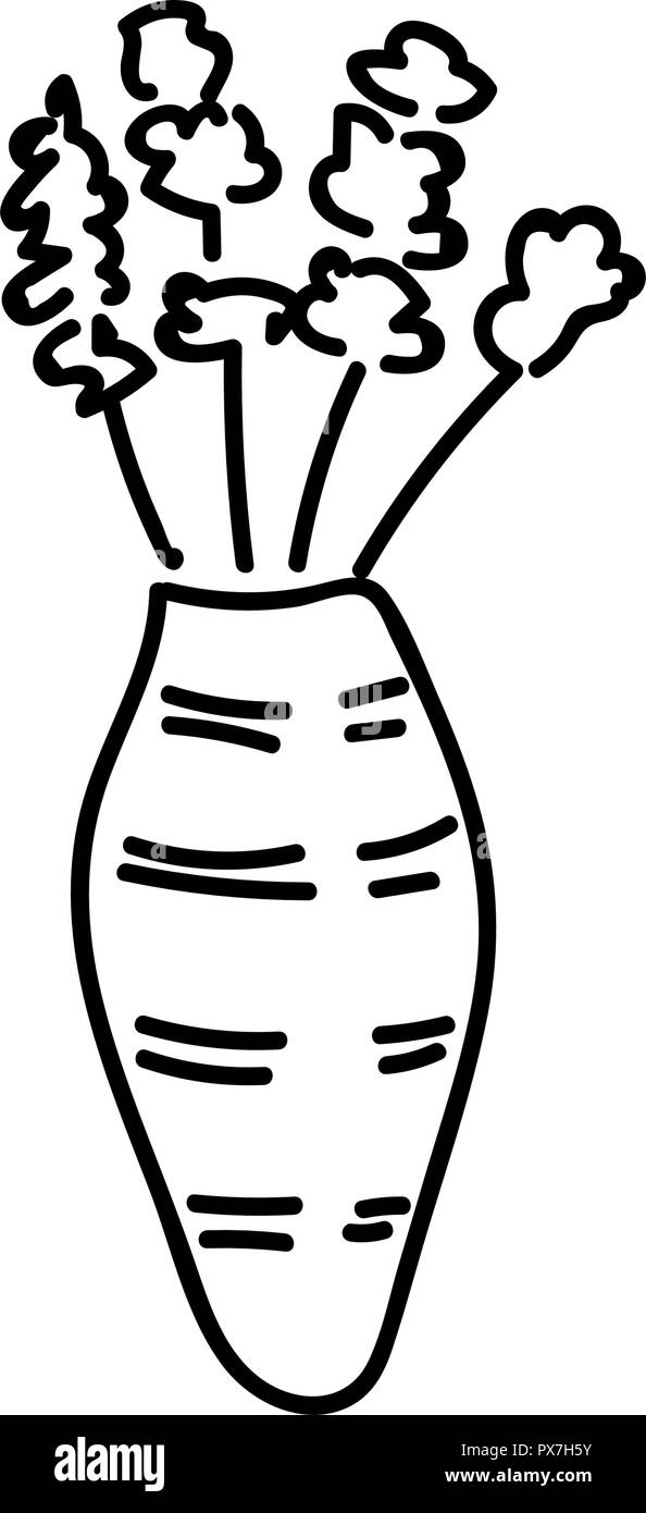 Bouquet di fiori Gerber in moderno vaso striato. Semplice schizzo stile pen. piatto simbolo iconico Illustrazione Vettoriale