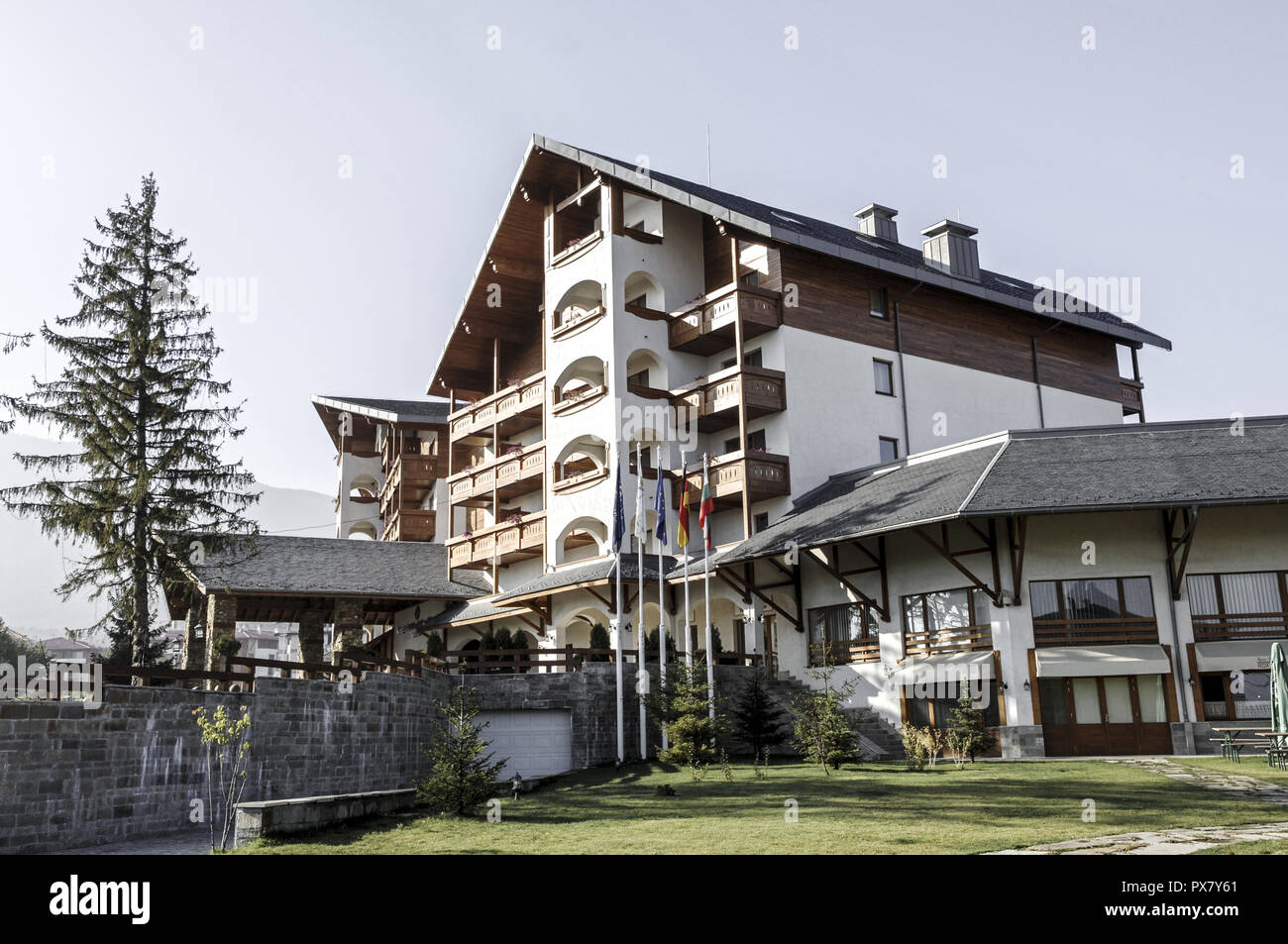 Bansko, hotel, ski ressort, Bulgaria, montagne Pirin Foto Stock