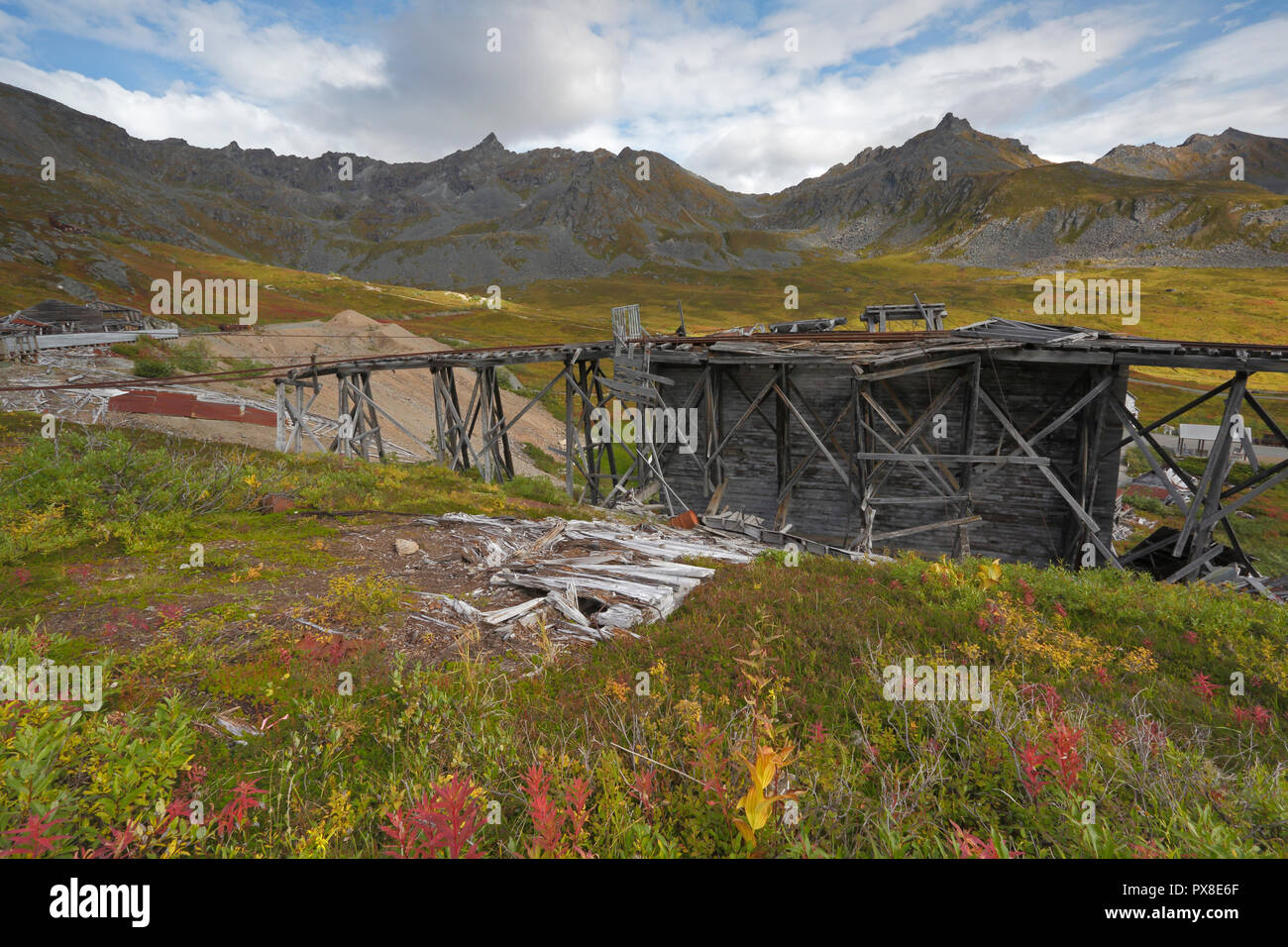 Indipendenza miniera d'oro in cima Hatcher Pass in Alaska STATI UNITI D'AMERICA Foto Stock