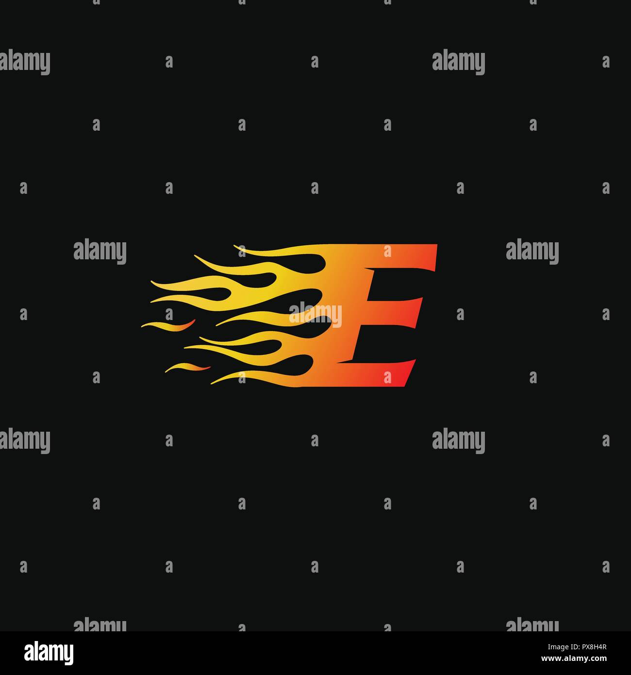 Lettera e fiamma di fuoco logo del modello di progettazione Illustrazione Vettoriale