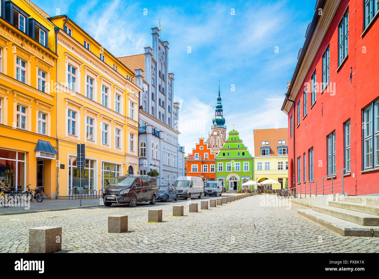 Città storica di Greifswald, Meclenburgo-Pomerania Occidentale, Germania Foto Stock
