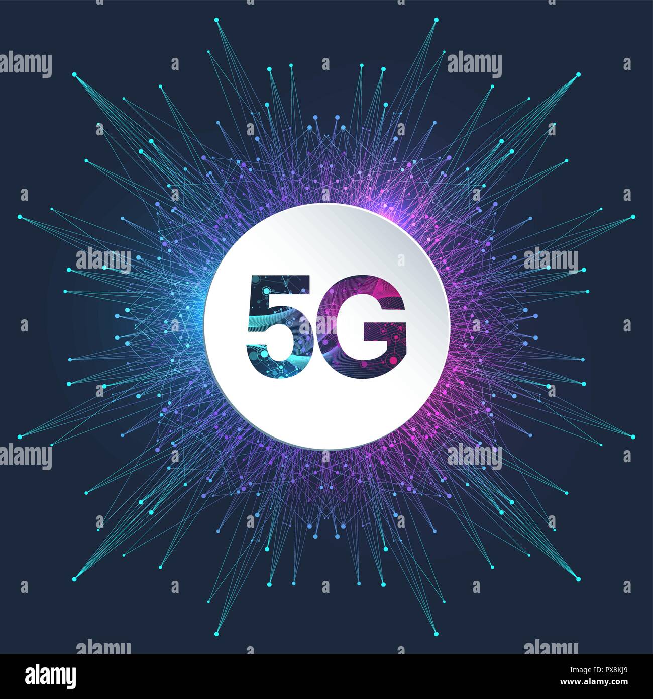 5Logo G rete sistemi wireless e internet illustrazione vettoriale. 5G il concetto di banner. Segno del vettore, il simbolo 5G. La tecnologia sci-fi concetto. Illustrazione Vettoriale