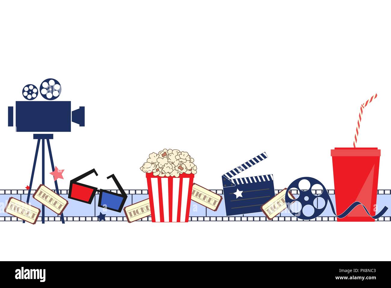 Sfondo di film con gli attributi di cinema. Perfetta configurazione vettore Illustrazione Vettoriale