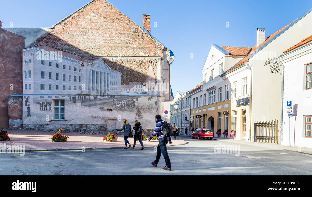 Streetart università di Tartu in Estonia Foto Stock