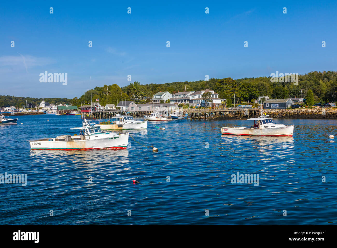 Waterfront area portuale di Boothbay Harbor Maine negli Stati Uniti Foto Stock