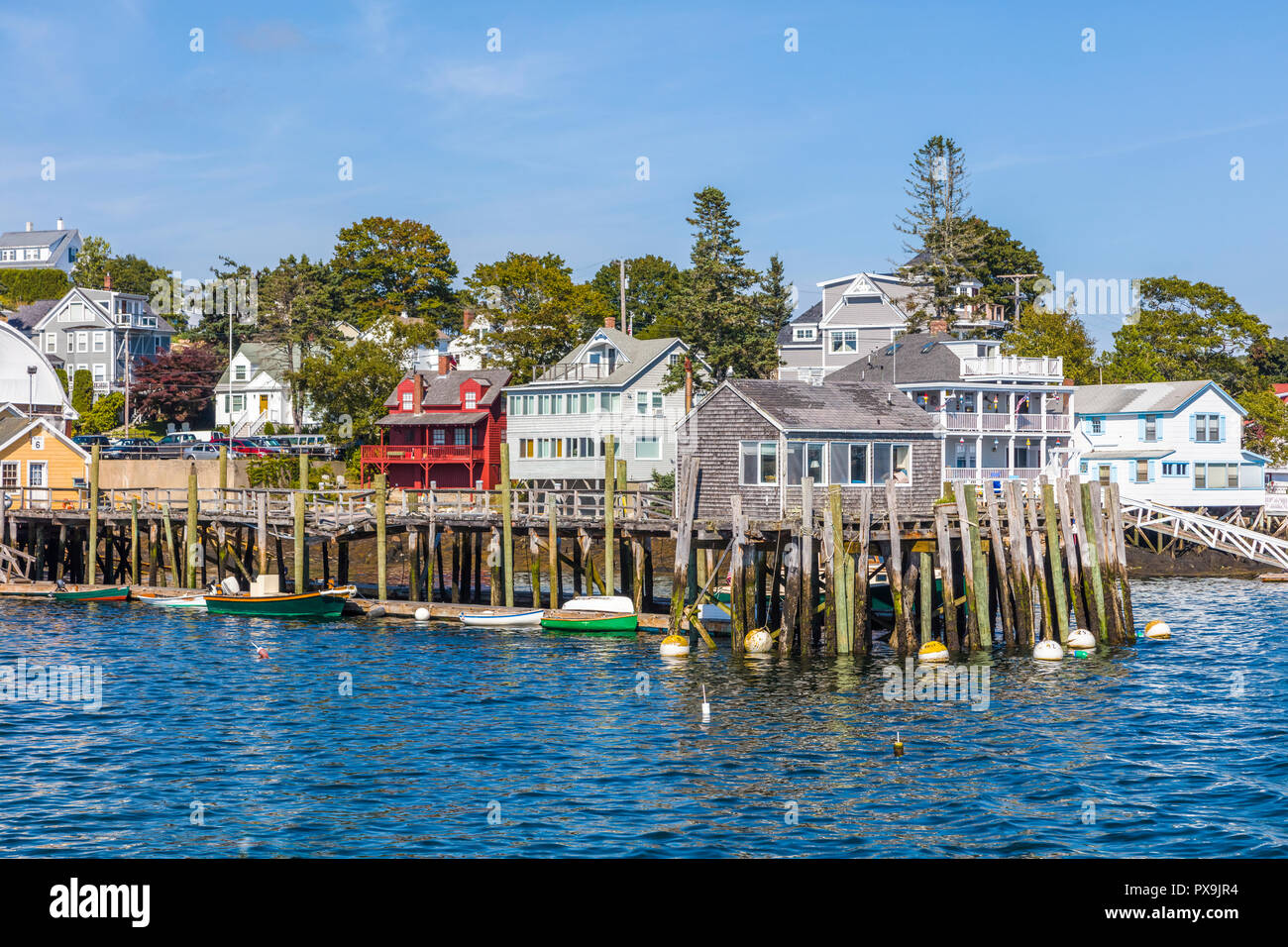 Waterfront area portuale di Boothbay Harbor Maine negli Stati Uniti Foto Stock
