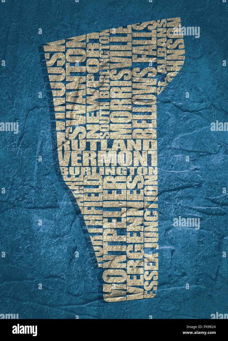 Word cloud mappa di stato del Vermont Foto Stock