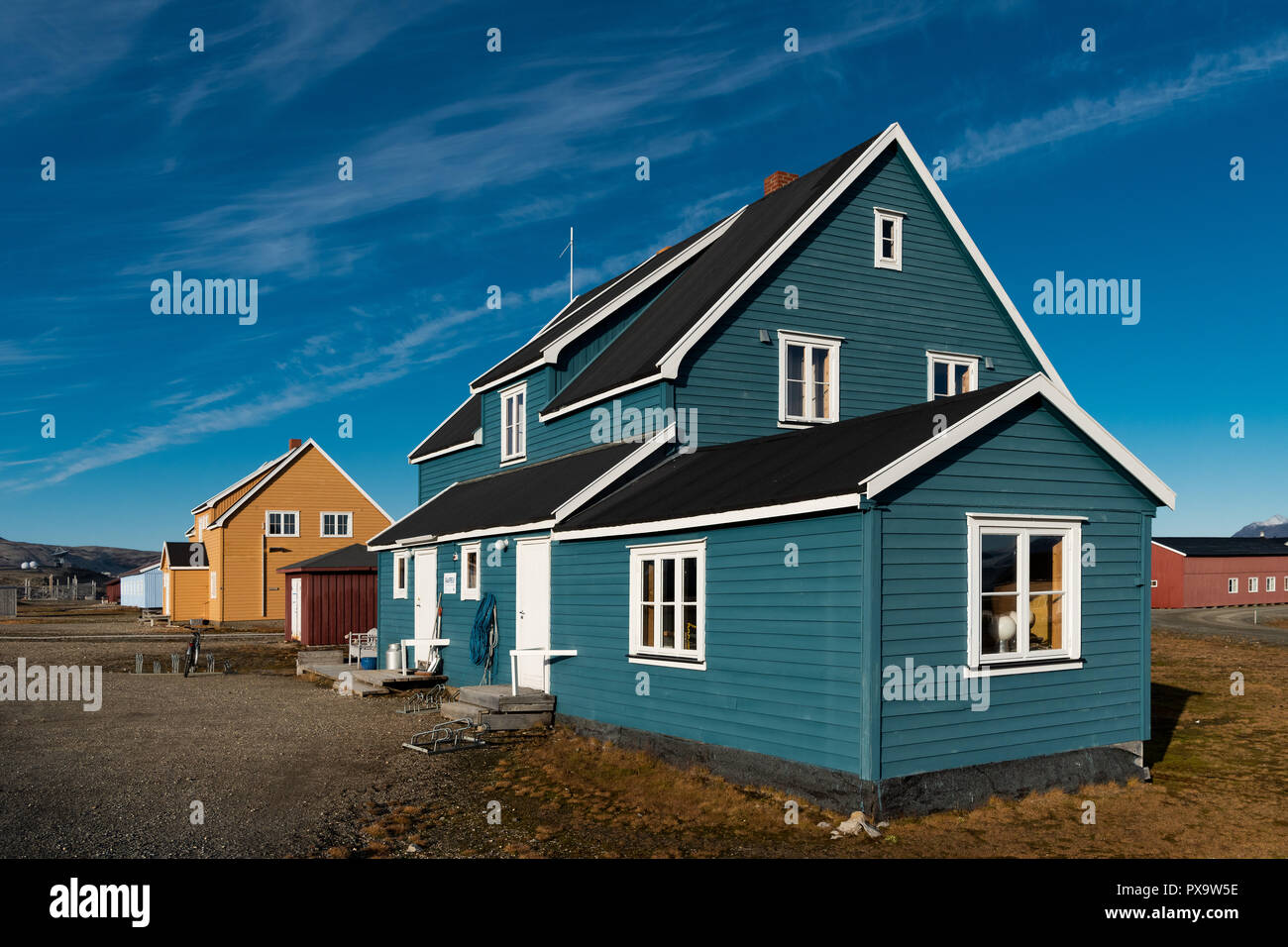 Il tedesco Koldewey Stazione di ricerca per l'Artico e la ricerca marina, a Ny Ålesund, isola Spitsbergen, Arcipelago Spitsbergen Foto Stock