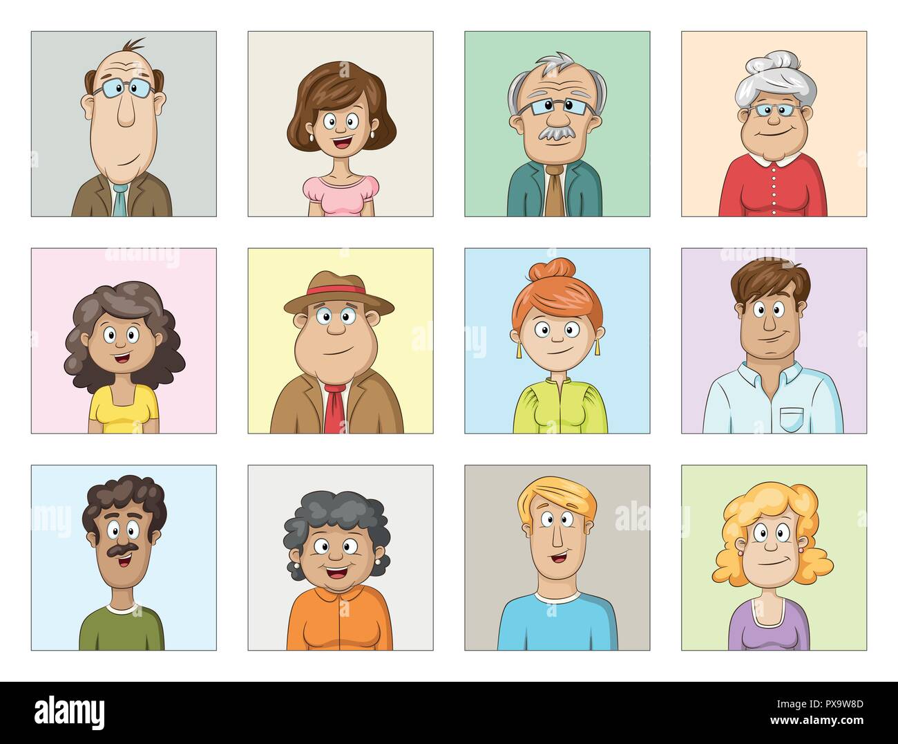 I personaggi dei cartoni animati avatar raccolta, persone di diverse fasce di età Illustrazione Vettoriale